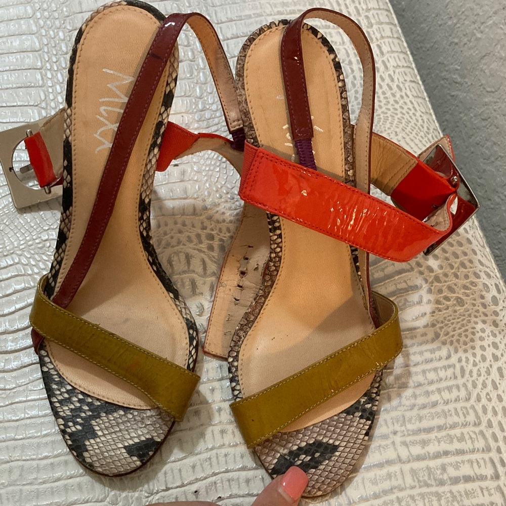 Mixx Shuz Red and Yellow Strappy Heels size 6